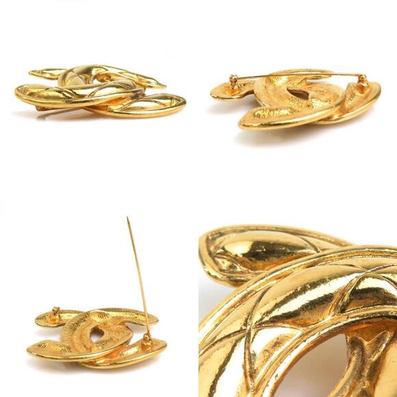 CHANEL Gold Logo Brooch